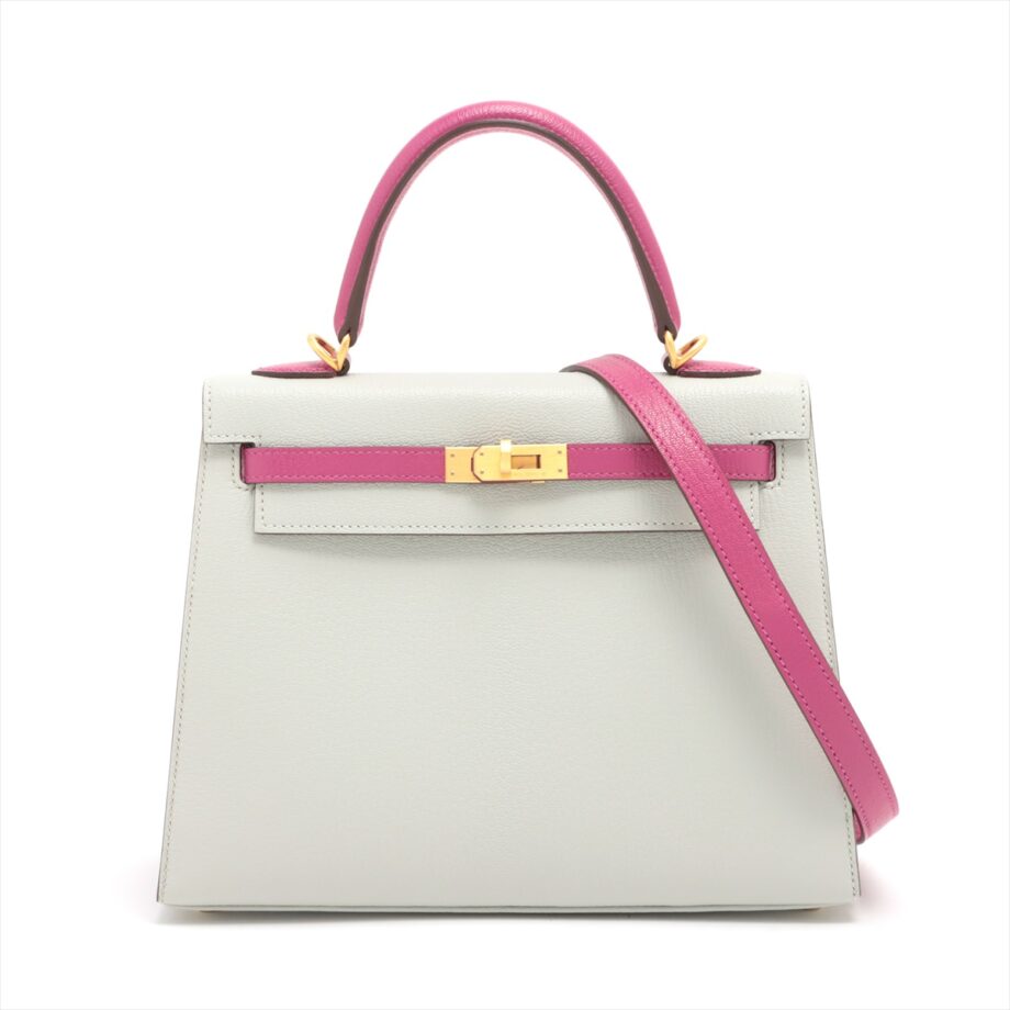 Hermes Kelly 25 Chevre myzore Rose purple x pearl gray Gold Metal fittings D: 2019