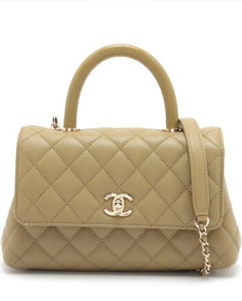 Chanel Matelasse Caviarskin 2way handbag Coco Handle mustard Gold Metal