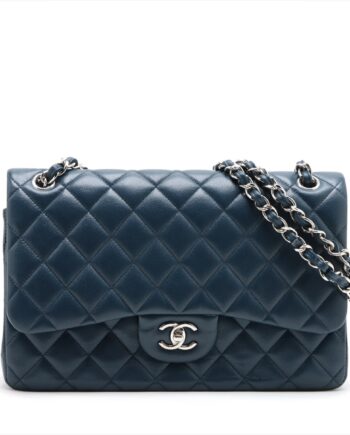 Chanel Big Matelasse Caviarskin Double flap Double chain bag Navy blue Silver Metal fittings