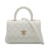 Chanel Coco Handle Caviarskin 2way handbag White Gold Metal