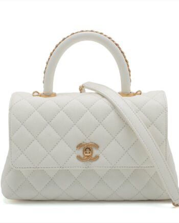 Chanel Coco Handle Caviarskin 2way handbag White Gold Metal
