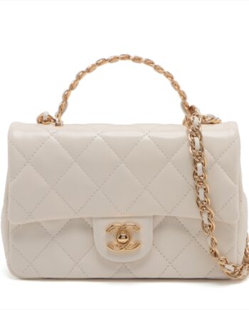 Chanel Mini Matelasse Lambskin 2way handbag White Gold Metal fittings