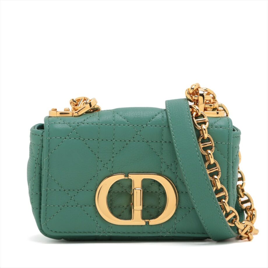 Christian Dior Cannage Caro Leather Chain shoulder bag Green