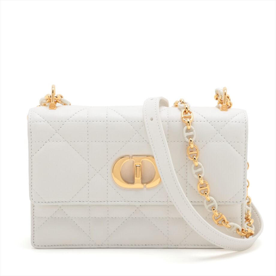 Christian Dior Cannage Caro Leather Chain shoulder bag White