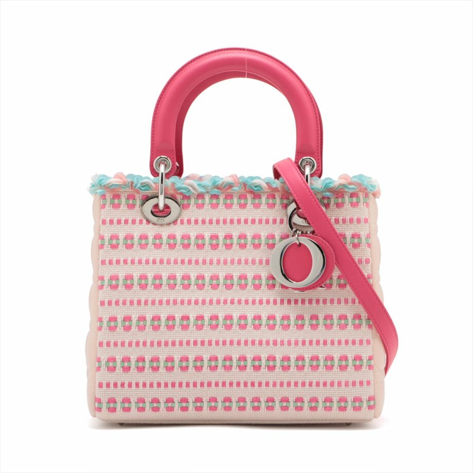 Christian Dior Lady Dior Cannage Canvas & leather 2way handbag Pink