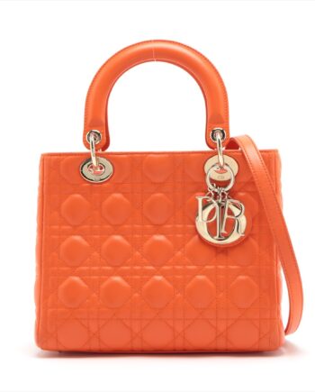 Christian Dior Lady Dior Cannage Leather 2way handbag Orange