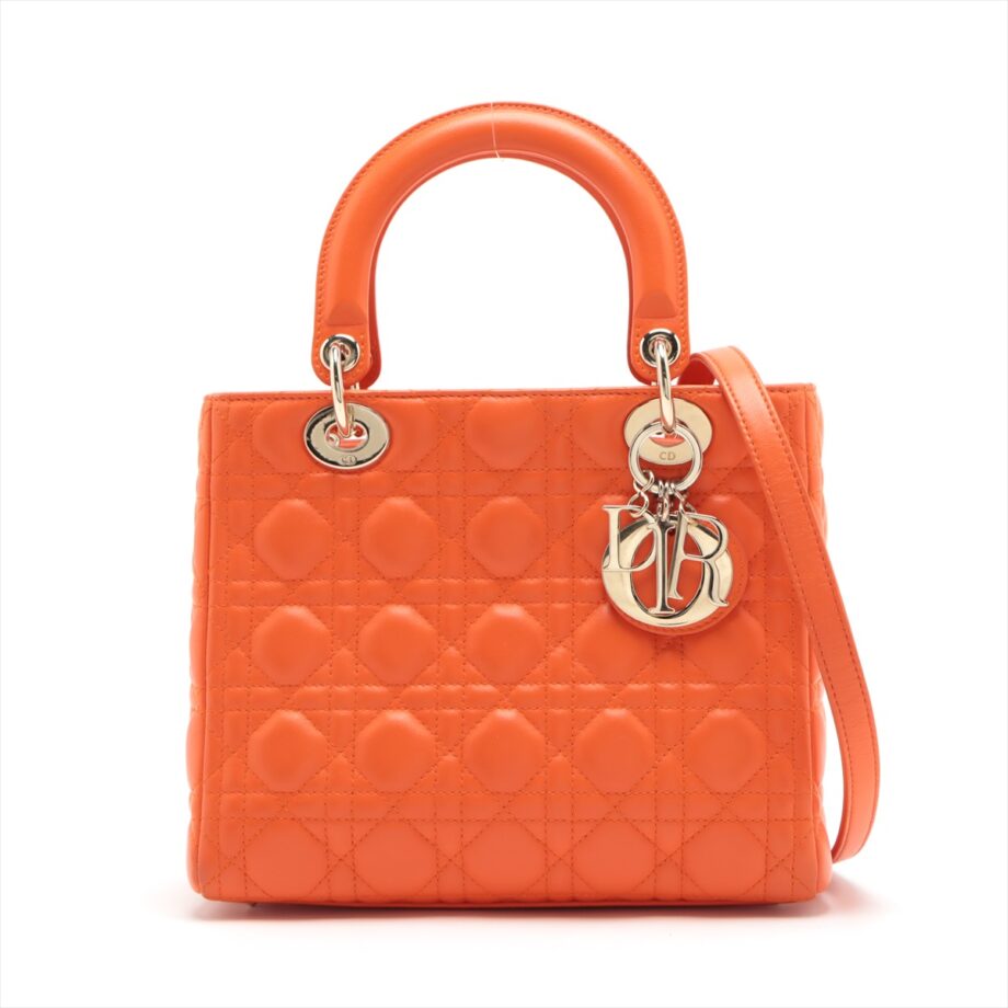 Christian Dior Lady Dior Cannage Leather 2way handbag Orange