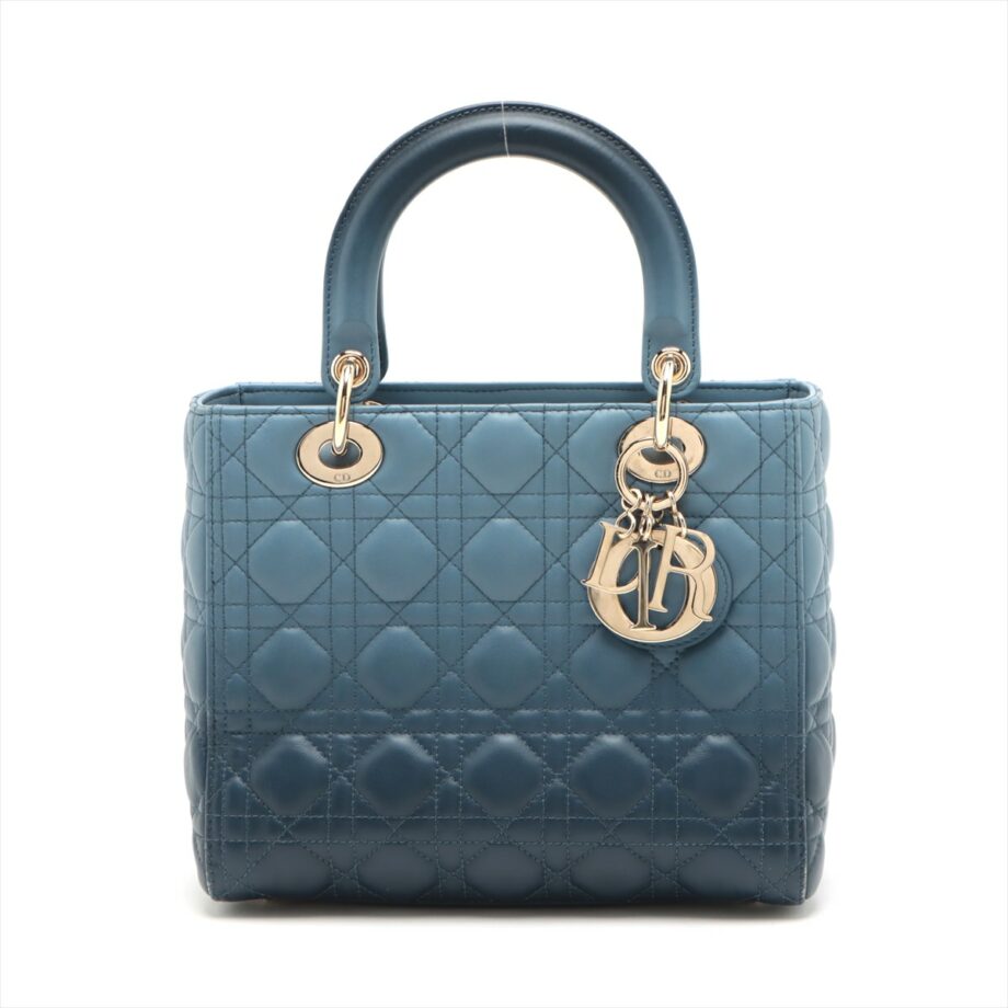 Christian Dior Lady Dior Cannage Leather Hand bag Blue