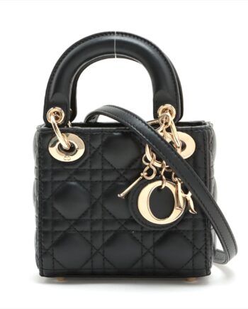 Christian Dior Lady Dior Cannage Micro Leather 2way handbag Black