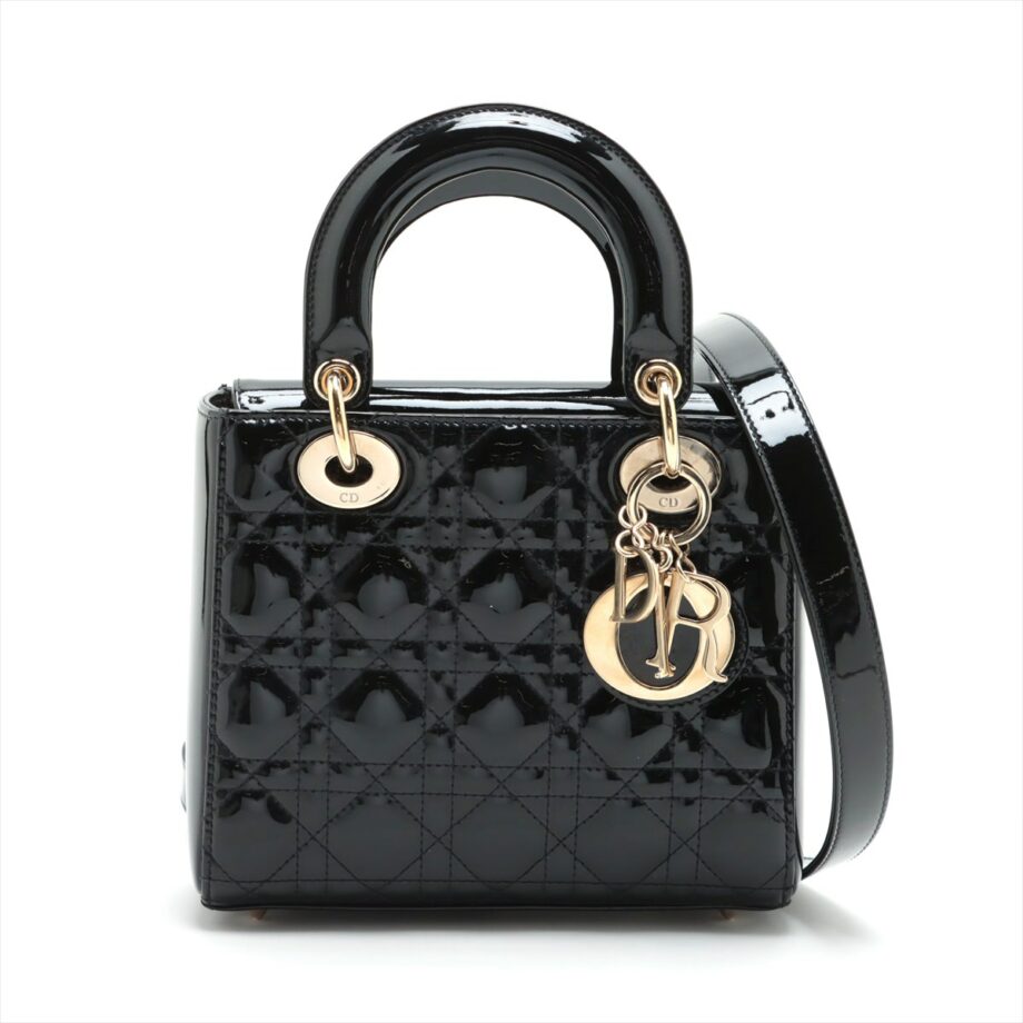 Christian Dior Lady Dior Cannage Patent leather 2way handbag Black
