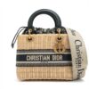 Christian Dior Lady Dior wicker Straw x canvas 2way handbag Beige open papers