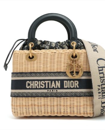 Christian Dior Lady Dior wicker Straw x canvas 2way handbag Beige open papers