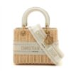 Christian Dior Lady Dior wicker Straw x canvas 2way handbag Beige
