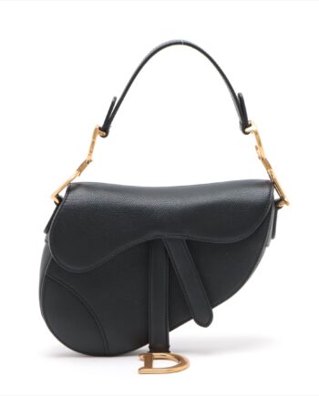 Christian Dior Saddle Bag Leather Hand bag Black