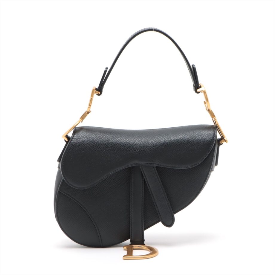 Christian Dior Saddle Bag Leather Hand bag Black