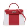 Hermes Kelly flag 32 Veau Epsom ROUGE KAZAK×WHITE Silver Metal fittings □Q20131