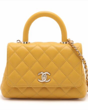 Chanel Coco Handle Caviarskin 2way handbag Matelasse Yellow Gold Metal