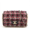 Chanel Matelasse Tweed Single flap single chain bag Pearl Red x Black Gold Metal