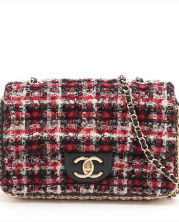 Chanel Matelasse Tweed Single flap single chain bag Pearl Red x Black Gold Metal