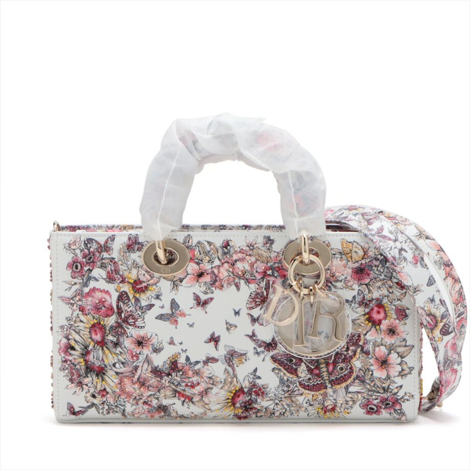 Christian Dior Lady Dee Joy Bijou x leather 2way handbag White