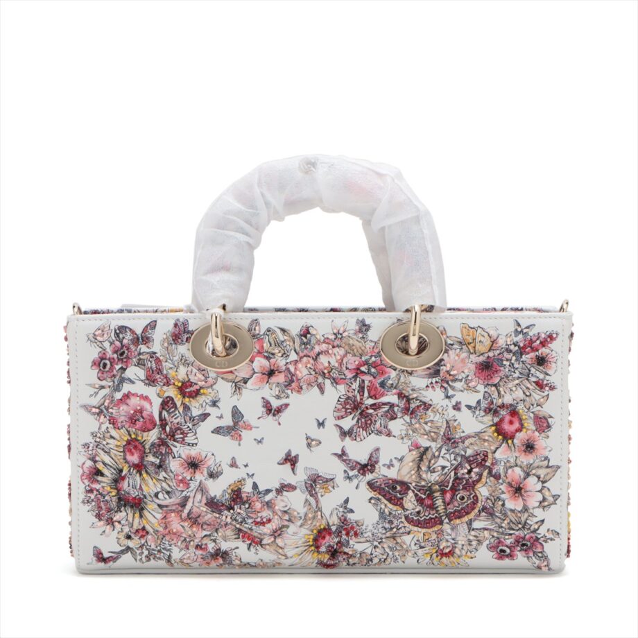Christian Dior Lady Dee Joy Bijou x leather 2way handbag White2