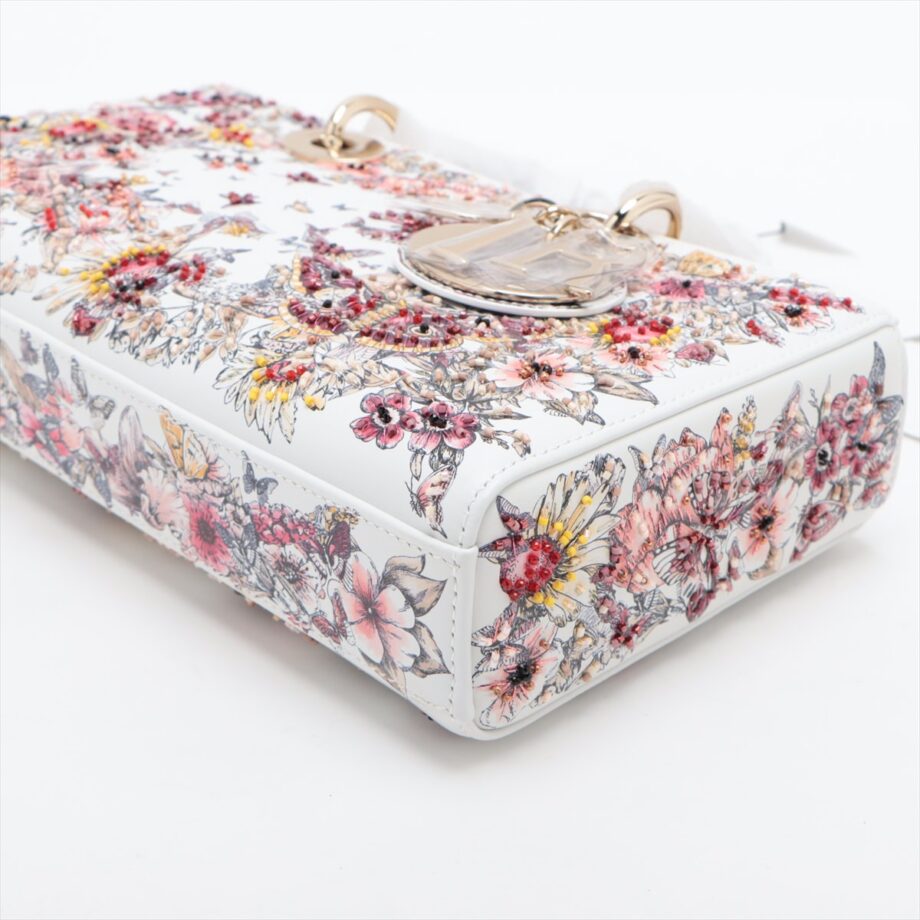 Christian Dior Lady Dee Joy Bijou x leather 2way handbag White3