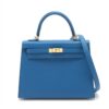 Hermes Kelly 25 Veau Epsom Blue royale Gold Metal fittings U 20221