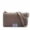 Chanel BOY CHANEL 25 Leather Chain shoulder bag Brown rainbow hardware 218897371