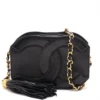 Chanel Coco Mark Lambskin Chain Shoulder Bag Fringe Black1