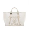 Chanel Deauville GM canvas Chain tote bag White Gold Metal fittings JAJ4387L1