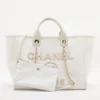Chanel Deauville GM canvas Chain tote bag White Gold Metal fittings JAJ4387L8