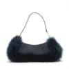 Fendi Auroc Fur × Leather Shoulder bag Navy blue 8BS06802