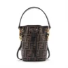 Fendi ZUCCa Mon Tresor Mini Leather 2 Way Shoulder Bag Black × Brown 8BS0101