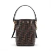 Fendi ZUCCa Mon Tresor Mini Leather 2 Way Shoulder Bag Black × Brown 8BS0102