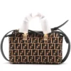 Fendi Zucchino By The Way Mini Leather x fabric 2way handbag Brown x black 8BS0671