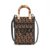 Fendi Zucchino Sunshine Shopper small Straw & leather 2way handbag Brown x black 8BS0511