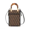 Fendi Zucchino Sunshine Shopper small Straw & leather 2way handbag Brown x black 8BS0512