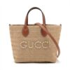 Gucci Patch Raffia x leather Straw bag Beige×Brown 7796711