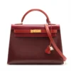 Hermes Kelly 32 Box calf Maron Foncé x Rouge Ash x Brick Gold Metal fittings □C 199901