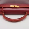 Hermes Kelly 32 Box calf Maron Foncé x Rouge Ash x Brick Gold Metal fittings □C 199905