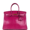 Hermès bag Birkin 35 Rose Scheherazade Crocodile Gold Hardware