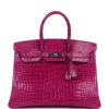 Hermès Birkin 35 Rose Sheherazade Shiny Porosus Crocodile Palladium Hardware
