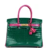 Birkin 30 Niloticus Crocodile Hermès Emerald Rose Scheherazade Gold Hardware