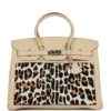 Vintage Hermès Birkin 35 Parchemin Togo and Leopard Troika Palladium Hardware