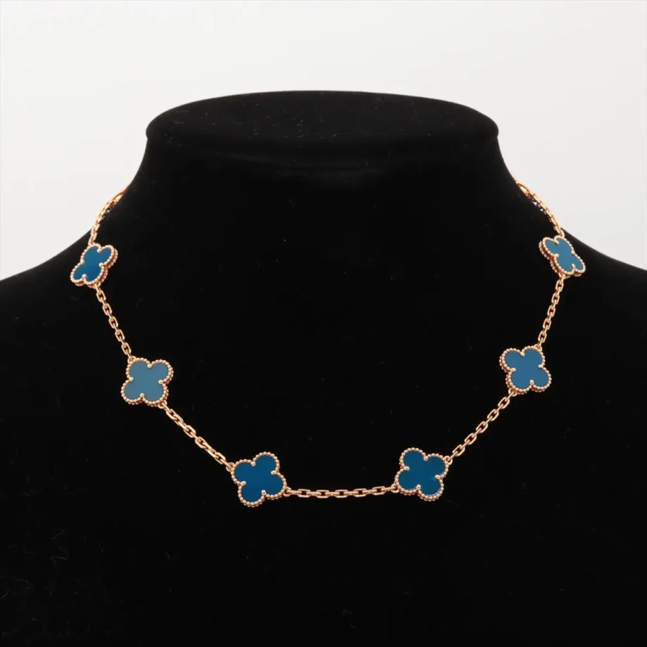 Vintage Alhambra Agate 10P Blue Necklace Van Cleef & Arpels