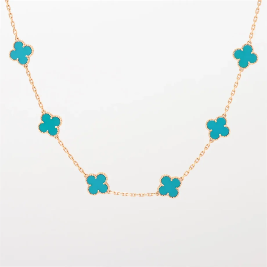 Vintage Alhambra Agate 10P Blue Necklace Van Cleef & Arpels