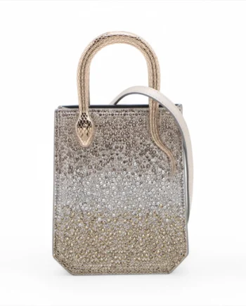 Bvlgari Serpenti Leather rhinestone 2 Way Handbag Beige
