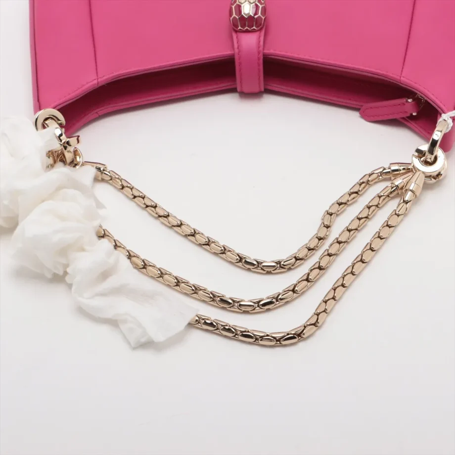Bvlgari Serpenti Leather 2 Way Shoulder Bag Pink