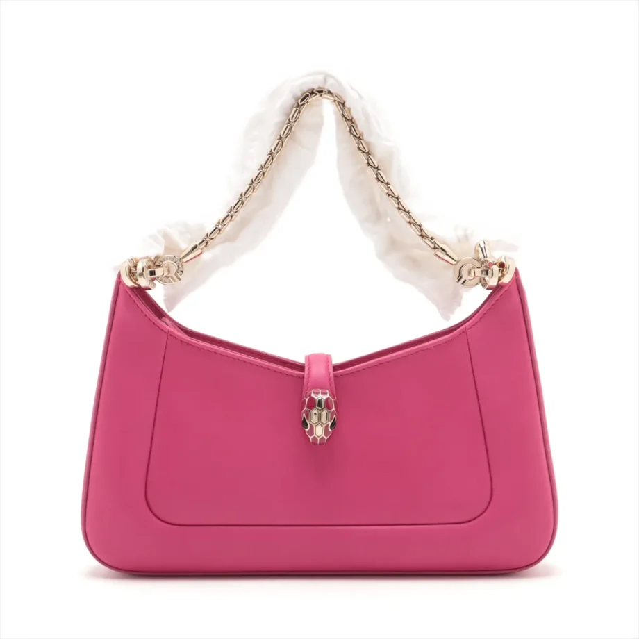 Bvlgari Serpenti Leather 2 Way Shoulder Bag Pink